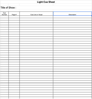 Basic Theatrical Production Cue Sheet Template Digital Resource Google ...