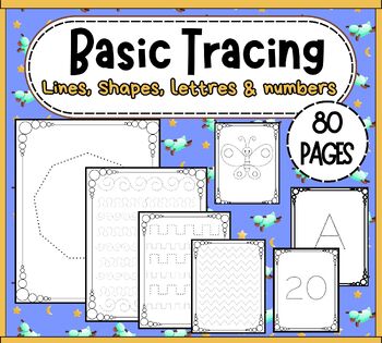 Preview of Basic Tracing worksheets - pack of 80 pages - lines, shapes, letters & numbers