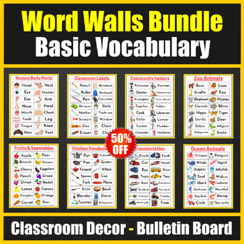Preview of Basic Vocabulary Ward wall Cards - Mega Bundle - Bulletin board - 60% OFF