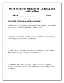 Basic Word Problem Worksheet - adding and subtracting