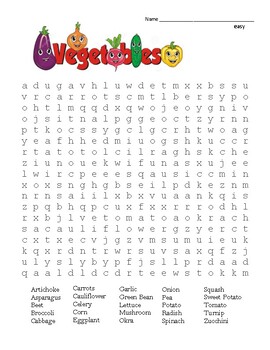 Basic Word Search Fruits And Vegetables Could Use In Sub Plan