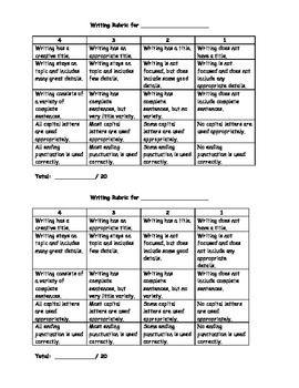 Preview of Basic Writing Rubric for the Beginning of the Year