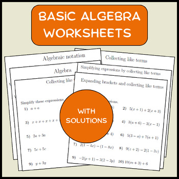 Preview of Basic algebra worksheets (with solutions)