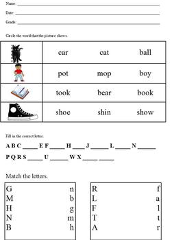 Preview of Basic assessment; patterns, rhyme, matching sets, letter recognition