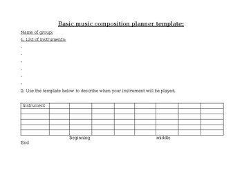 Preview of Basic music composition planner template