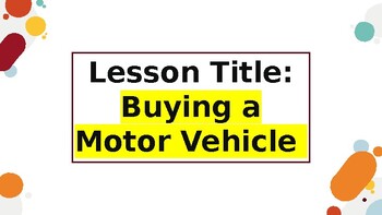 Preview of Basics of Buying a Motor Vehicle Lesson for Personal Financial Literacy