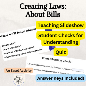 Preview of Basics of Creating Laws (Bills) Slideshow Presentation Comprehension Checks Quiz