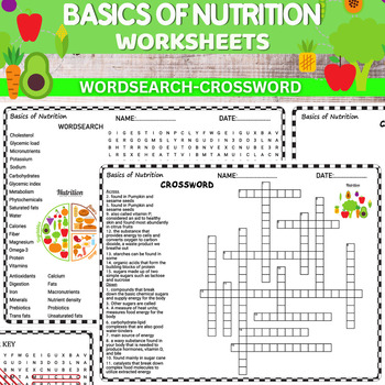 Basics of Nutrition Worksheets Word Search and Crosswords by Teacher ...