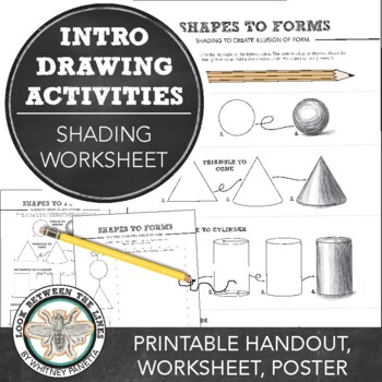 Preview of Middle, High School Art Shading Basics: Shapes to Forms Worksheet & Poster