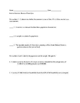 Preview of Basics of Statistics Quiz Version A with Answer Key