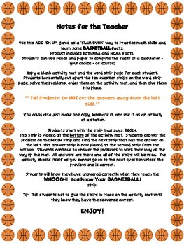 March Madness Basketball Add 'Em Up! Math Activity by Purple Palmetto