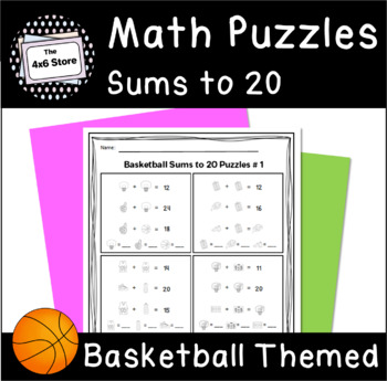 Preview of Basketball Addition Sums to 20 Picture Math Logic Puzzles