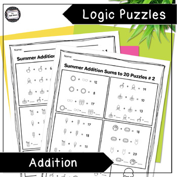 Preview of Summer Addition Sums to 20 Picture Math Logic Puzzles