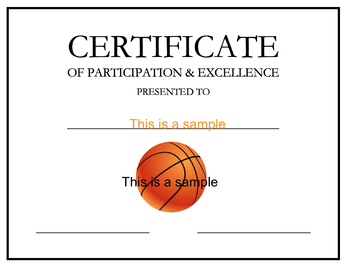 Preview of Basketball Sport Award Certificate Editable