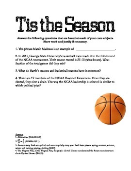 Preview of Basketball Based 4th Grade Review Questions