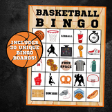 Basketball Bingo | 30 Cards | March Madness Bingo | Basket