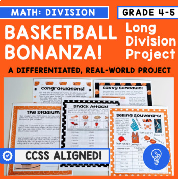 Preview of Basketball Bonanza! A Long Division Math Project - Distance Learning - No Prep!