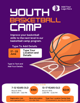 Preview of Basketball Camp & Tournament & Tryouts Flyers (5) Ready to Edit! Customizable!