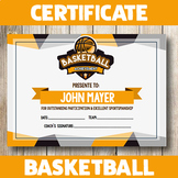 Basketball Certificate - Instant Download -  Editable Certificate