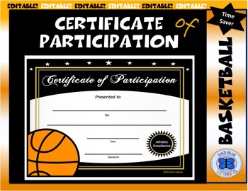 Preview of Basketball Certificate of Participation - Editable