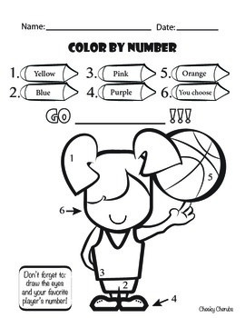 basketball color by number by cheeky cherubs tpt