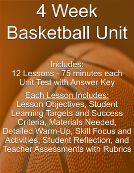 Preview of Basketball - Complete 4 Week Unit - 12 Lessons and Unit Test