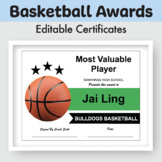 Basketball Editable Award Certificates | For Coaches, K-12
