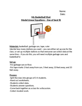 Preview of Basketball Lab - Algebra: Linear Equations - Line of Best Fit