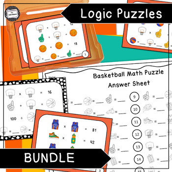 Preview of Basketball Math Logic Puzzle Enrichment Task Card Activity Bundle