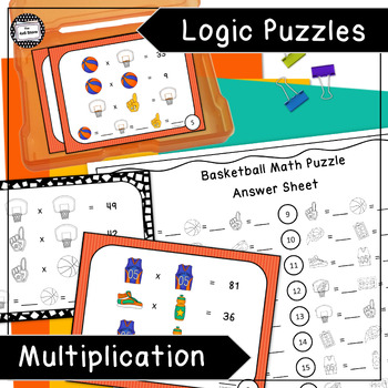 Preview of Basketball Math Logic Puzzle Enrichment Task Card Activity Multiplication