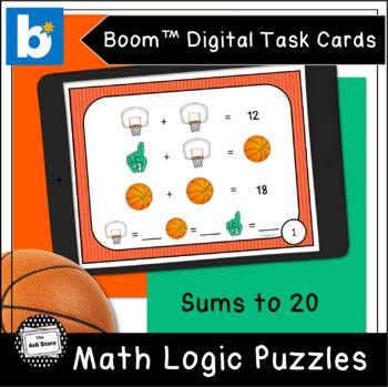 Preview of Basketball Math Logic Puzzles Sums to 20 Digital Task Cards Boom Learning