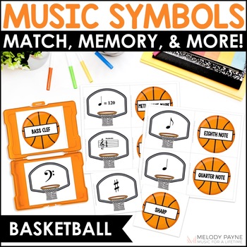 Preview of Basketball Music Symbols Matching Games for Piano & Music Class - Slam Dunk!