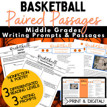 Preview of Basketball Paired Passages and Writing Prompts - Middle Grades (5-8) Poetry / NF