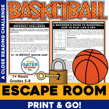 Preview of March Madness Reading Challenge | March Activities | Basketball Escape Room