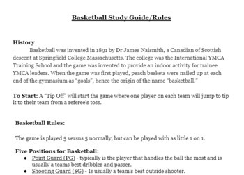 Preview of Basketball Rules/Study Guide