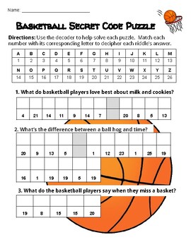 Basketball Secret Code Puzzle by Christina Skrocki | TPT