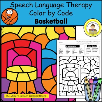 Preview of Basketball Speech Therapy Color By Number Grab and Go Activity