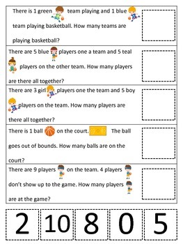 Basketball Sports Themed Math Word Problems Preschool Learning Activity.