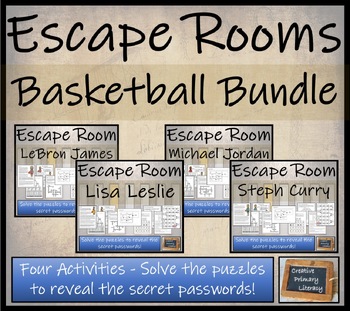Preview of Basketball Stars Escape Room Activity Bundle | 5th Grade & 6th Grade