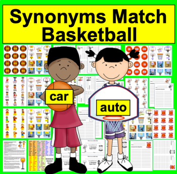 Preview of Basketball Literacy Centers:  Synonyms: 60 Pairs - 120 Word - 3 Ways to Play