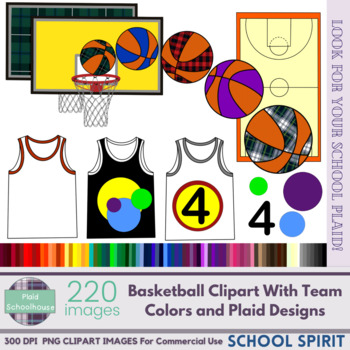 Preview of Basketball Team Clipart with Team Colors and Plaid Designs