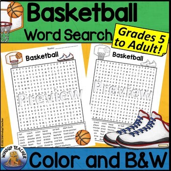 Preview of Basketball Word Search - Hard for Grades 5 to Adult