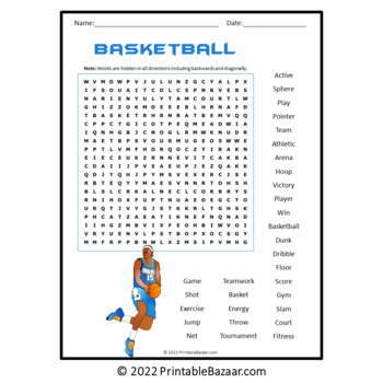 Basketball Word Search Puzzle - No Prep Activity Printable PDF | TPT