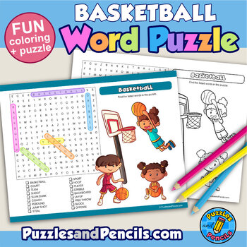 Basketball Word Search Puzzle and Coloring Activity Page |Sport Wordsearch