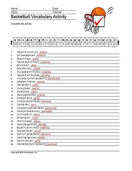 basketball word search and vocabulary word puzzle worksheets by lesson machine