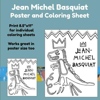 Preview of Basquiat Coloring Sheet, Basquiat Dinosaur inspired Coloring Page