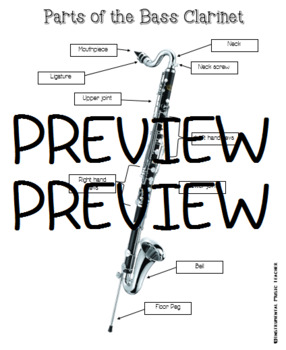 Preview of Parts of the Bass Clarinet Diagram & Diagram to Label for Beginning Band