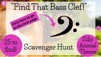 Preview of Bass Clef Digital Scavenger Hunt- Funny Animal Themed- Online Music Game