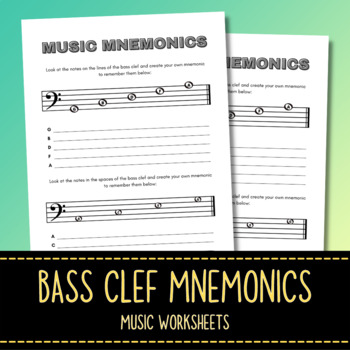 Preview of Bass Clef Mnemonics - Music Worksheet - Note Reading Practice Sheet