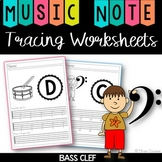 Bass Clef Music Note Tracing Worksheets